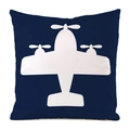Detalle de la funda de cojín cuadrada azul marino con silueta de avión blanca - 45x45 cm / Azul Marino (6)