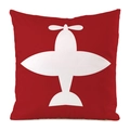 Detalle de funda de cojín roja oscura con silueta blanca de avión de hélice en tela - 45x45 cm / Rojo Oscuro (5)