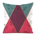 Detail of geometric faux silk pillow cover with marble texture and gold line accents - Teal Red Marble Contrast (9)