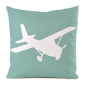 Textura detallada de funda de cojín verde claro con silueta de avión blanco impreso - 45x45 cm / Cian Claro (4)