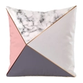 Detail of faux silk pillowcase showing geometric marble pattern and gold line accents - Multicolor Geometric Marble (6)