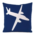 Detalle de la funda de cojín azul marino con silueta de avión blanco y costura lisa - 45x45 cm / Azul Marino (3)