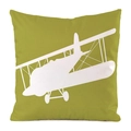 Detalle de la cremallera invisible en la funda de cojín verde oliva con un avión - 45x45 cm / Verde Amarillento (2)