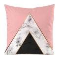 Detail of faux silk pillowcase with pink and white marble geometric triangle patterns - Pink Black Marble Triangle (5)