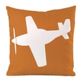 Detalle de la silueta blanca de un avión sobre la funda de cojín cuadrada naranja de seda - 45x45 cm / Naranja (1)