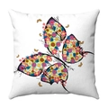 White plush cushion cover featuring colorful butterfly pattern with floral details - Butterflies Surrounded by Flowers (23)