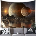 Sci-fi universe tapestry featuring giant planets and mountains over a modern sofa - Twin Planets Style (8) / 100x70(Peach Skin)