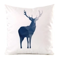 Close-up of white decorative pillow cover with dark blue low-poly elk pattern - 45x45cm / Blue Geometric Polygonal Deer (10)