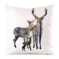 Detail showing printed deer silhouette on square white decorative sofa pillow case - 45x45cm / Deer Family Double Exposure (8)