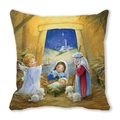 Housse de coussin en peau de pêche avec scène de nativité à l'aquarelle et personnages - Style Aquarelle Chaleureux Étable Nativité (21)