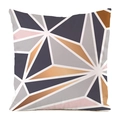 Moderner quadratischer Kissenbezug mit geometrischen Dreiecksmustern in Blau, Grau und Gold - Blau Grau Geometrischer Stil 2