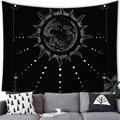 Celestial sun and moon tapestry in black and white hanging over a gray sofa - Radial Sun Pattern (5) / 100x70cm (Peach Skin Fabric)