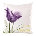 Satijnen kussensloop met paarse tulp kunstprint en Smile Always tekst - Paarse Tulp Glimlach Quote Stijl