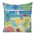 Detail of beach chair and sailboat pattern on a square faux silk cushion cover - Sailing Boat & Mandala (6)