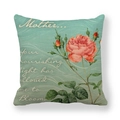Linen pillowcase with vintage rose and Mother's Day text on soft teal background - 45x45cm / Pink Rose Style (4)