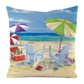 Detail view of square cushion cover with vibrant beach chair and sun umbrella print - Full Beach Holiday (10)