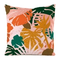 Detail of faux silk decorative cushion cover featuring vibrant tropical plant leaf prints - 18x18 Inch / Pink Background Tropical Leaf (Style 16)