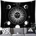 Celestial tapestry with sun and moon phases design in black and white finish - Tarot Style Moon Phase Sun (7) / 100x70cm (Peach Skin Fabric)