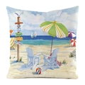 Macro shot of faux silk cushion cover featuring watercolor beach chair and sun umbrella print - Watercolor Beach Scenery (8)