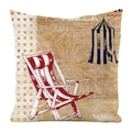 Close-up of vintage beach chair and seashell print on a textured cotton linen pillowcase - Vintage American Country (3)