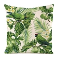 Detail of tropical throw pillow case with green parrots and botanical palm leaf patterns - 18x18 Inch / White Tropical Parrot Orchid (Style 13)