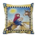 Housse de coussin en peau de pèche avec illustration de crèche de Noël et bordure étoilée - Style Illustration Colorée Nativité Champ Vintage (28)