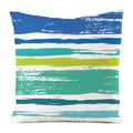 Square faux silk pillowcase with blue and green striped brushstroke print pattern - Blue And Green Mottled Horizontal Stripes (3)