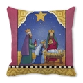 Housse de coussin ethnique avec illustration de la Nativité et des Rois Mages en tissu - Style Coloré Adoration des Rois Mages (29)