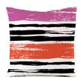 Square faux silk cushion cover with modern abstract pink and orange painted stripes - Pink And Black Hand-painted Horizontal Stripes (4)