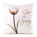 Housse de coussin blanche avec motif tulipe rouge et texte biblique Proverbes 21:26 - Style Donner Tulipe Rose / 45x45cm