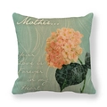 Linen cushion cover with orange hydrangea flowers and Mother's Day quote on green base - 45x45cm / Orange Pink Hydrangea Style (2)