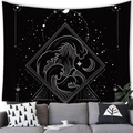 Bohemian tapestry featuring moon and ocean waves in a minimalist black and white line art style - Ocean Waves Moon Geometric Frame (10) / 100x70cm (Peach Skin Fabric)