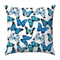 Short plush square cushion cover with blue butterfly floral pattern on white fabric - Blue and White Agile Butterflies (30)