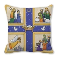 Housse de coussin ethnique en peau de pêche avec illustration religieuse de la Nativité - Style Illustration Éléments Religieux en Forme de Croix (30)
