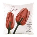 Housse de coussin en soie blanche avec tulipes rouges et texte biblique Josué 24:15 - Style Servir Tulipe Rouge / 45x45cm