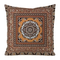 Square faux silk cushion cover featuring orange and blue bohemian mandala pattern - Style 10-Orange Brown Blue Mandala