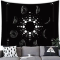 Minimalist black tapestry featuring lunar phases and celestial star patterns for wall decor - Moon Phase Nebula (11) / 100x70cm (Peach Skin Fabric)