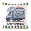 Nahaufnahme von Cartoon-Wohnmobil und Eulenmustern auf weißem Kissenbezug Happy Campers - Blaues Reise-Wohnmobil (15)