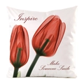 Housse de coussin blanche carrée avec tulipes rouges et texte décoratif Inspire - Style Inspirer Tulipe Rouge / 45x45cm