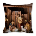 Housse de coussin peau de pêche avec imprimé Crèche de Noël style peinture à l'huile - Style Scène d'Étable Simple et Élégant (34)