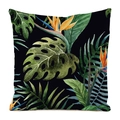 Square cushion cover with tropical monstera leaves and bird of paradise flower on black - 18x18 Inch / Black Tropical Bird of Paradise (Style 3)