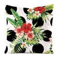 Tropical hibiscus floral cushion cover with black polka dots and green palm leaves - Tropical Hibiscus and Dots Pattern (1)