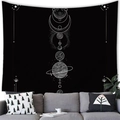 Minimalist celestial wall tapestry featuring moon phases and stars on black brushed fabric - Vertical Moon Phase Celestial (12) / 100x70cm (Peach Skin Fabric)
