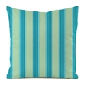 Mint green square cushion cover with blue vertical stripes in faux silk texture - Mint Green Vertical Stripes (7)
