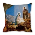 Housse de coussin en peau de pêche avec motif de peinture à l'huile de la Nativité - Style Peinture à l'Huile Classique Enfant Jésus Étable (35)