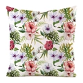 Faux silk pillow cover with tropical hibiscus and monstera leaves in vibrant colors - 18x18 Inch / White Orchid Monstera (Style 4)