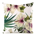Tropical white hibiscus and palm leaf watercolor pattern on a square silk pillowcase - Watercolor White Hibiscus Design (2)