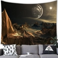 Sci-fi alien landscape wall tapestry featuring 3D planets and mountains over a sofa - 15 / 100x70(Peach Skin)