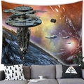 Sci-fi outer space wall tapestry with spaceship and nebula above a living room sofa - 13 / 100x70(Peach Skin)