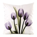 Housse de coussin carrée en soie artificielle avec imprimé tulipes mauves style X-ray - Style Art Cinq Tulipes Violettes / 45x45cm